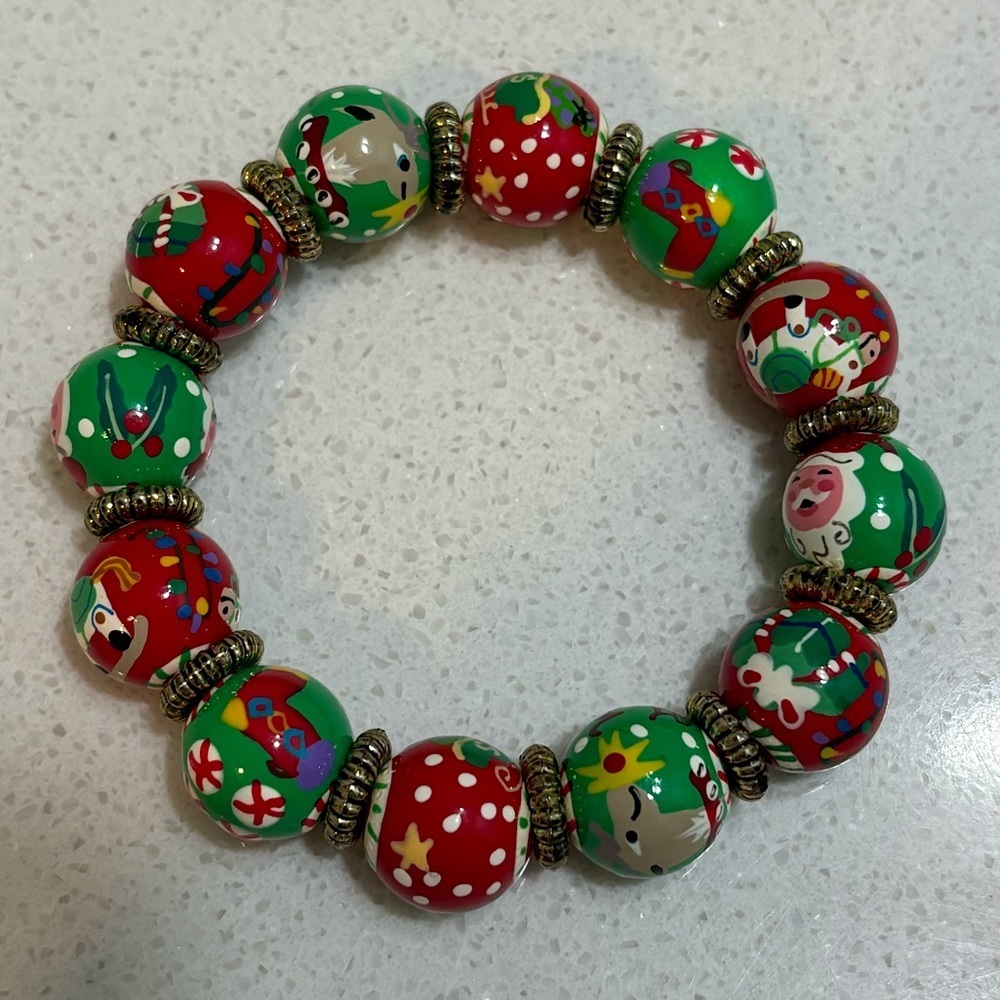 Angela Moore Hand Painted Beaded Christmas Bracelet